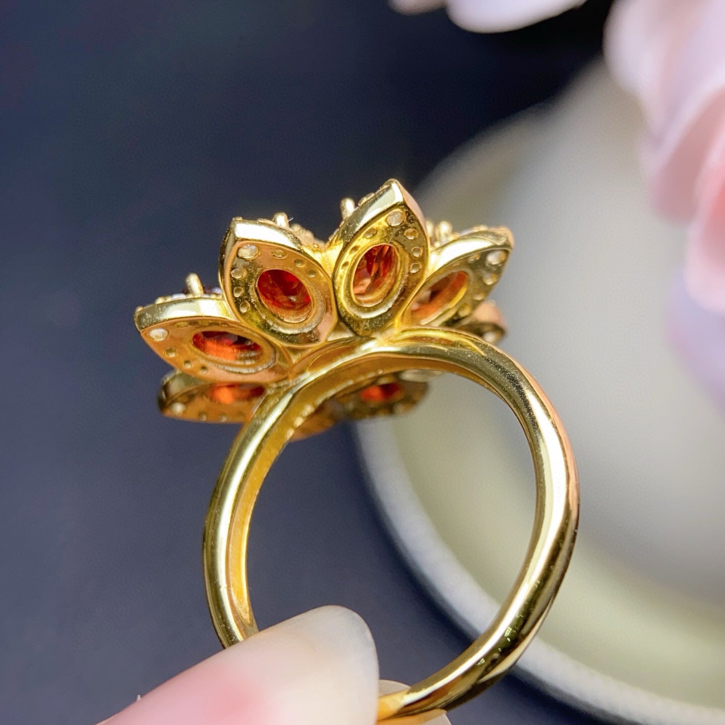 Pure Body Main Stone Approximately 4*6, 3*4mm 925 Silver Precision Inlaid Natural Red Garnet Ring