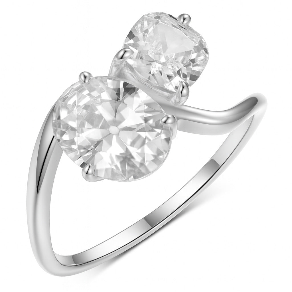 S925 Silver Double Main Stone Moissanite Ring Fat Square Shape Gold Simple Design Women's Hot-Selling Model