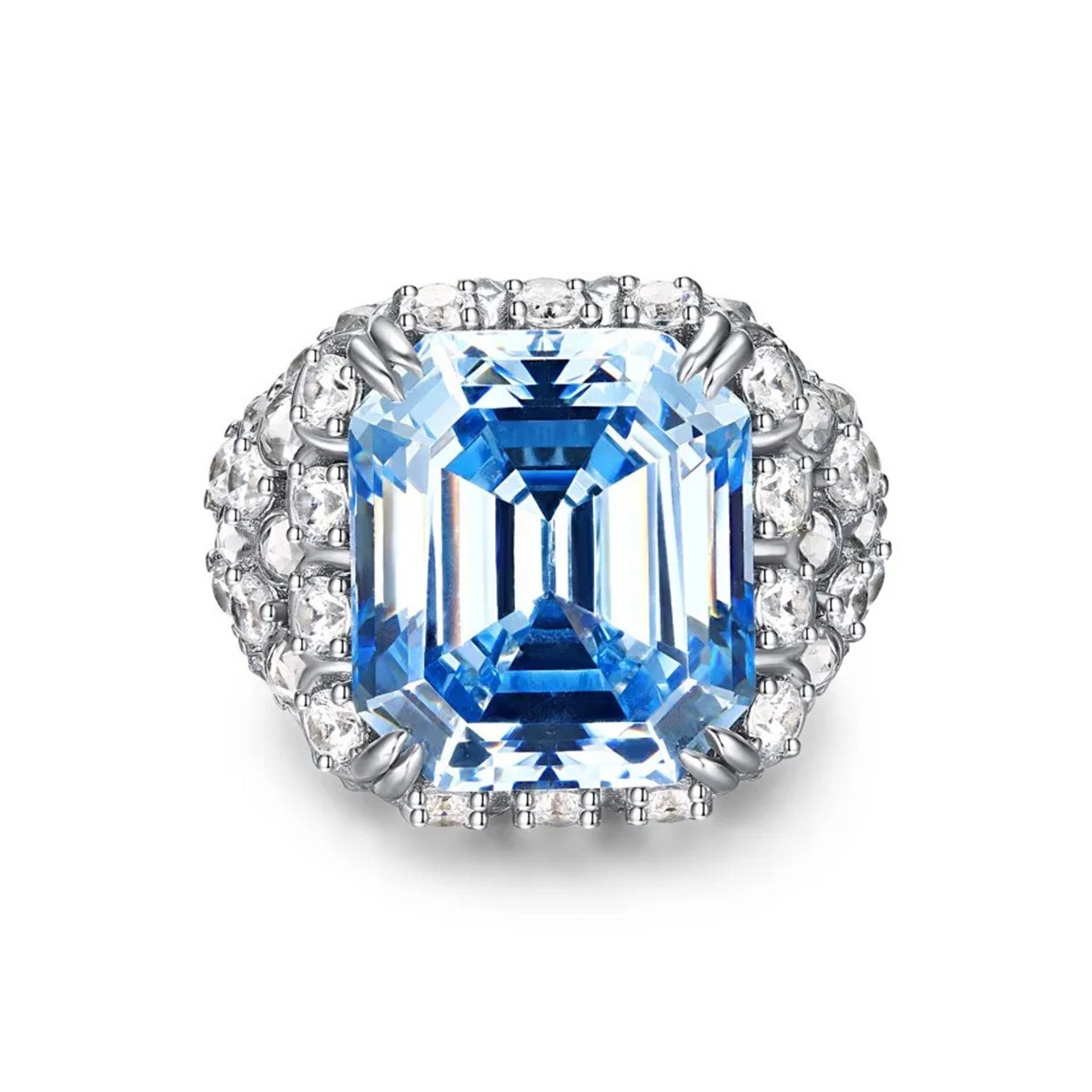 925 Silver Gold Plated Ring 16 Carat High Carbon Diamond Aquamarine Emerald Cut Fish Scale Jewelry Women's Ring