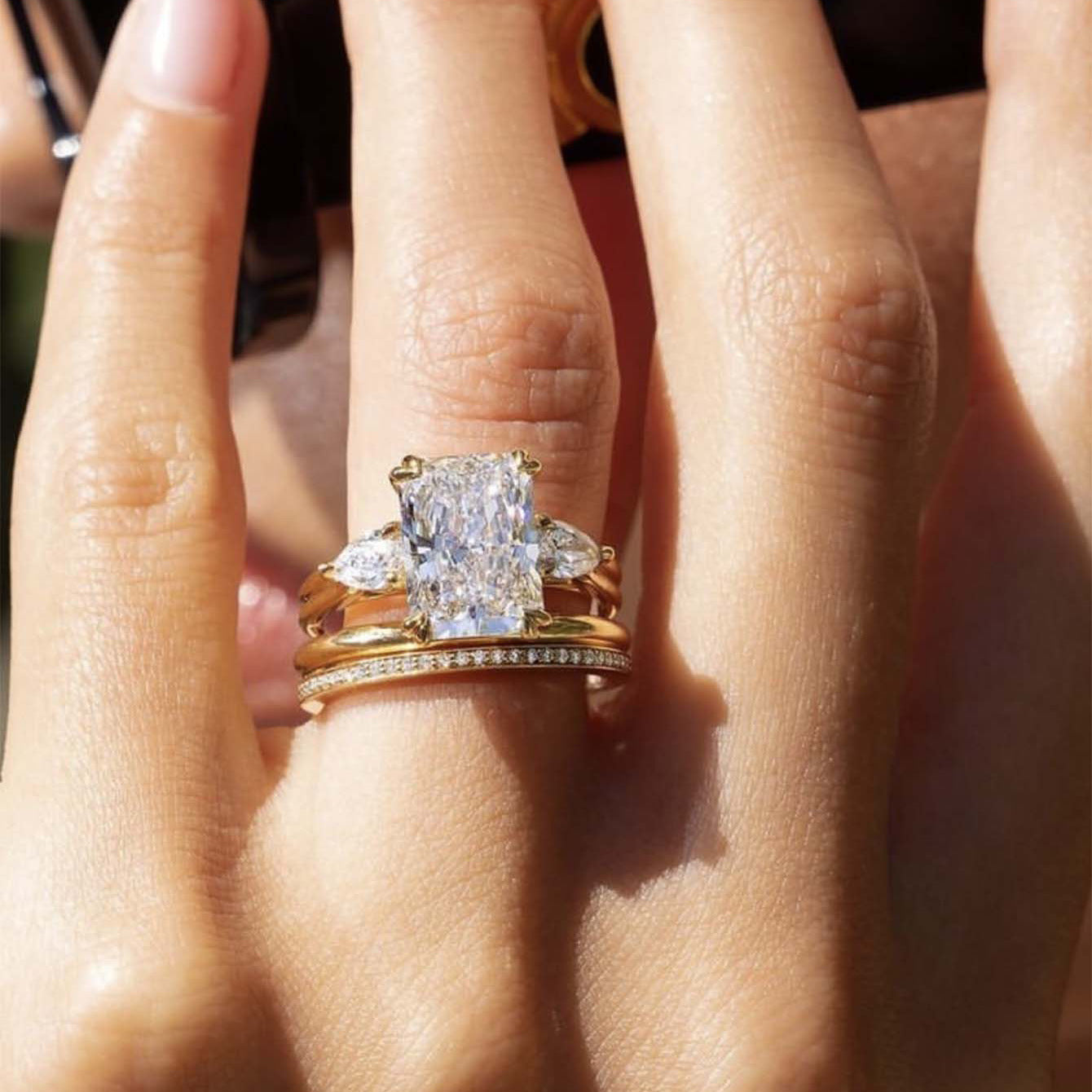 S925 Silver Set Ring Square Moissanite Ring Set Fashion Combination Ring Amazon Hot Sale Wholesale