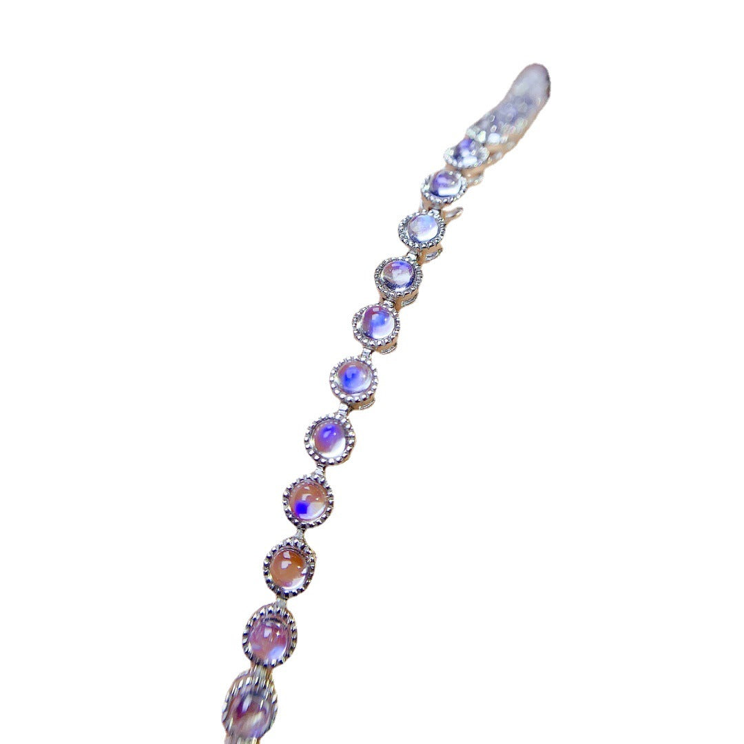 Natural Moonstone Bracelet S925 Silver Inlaid Main Stone 3*3