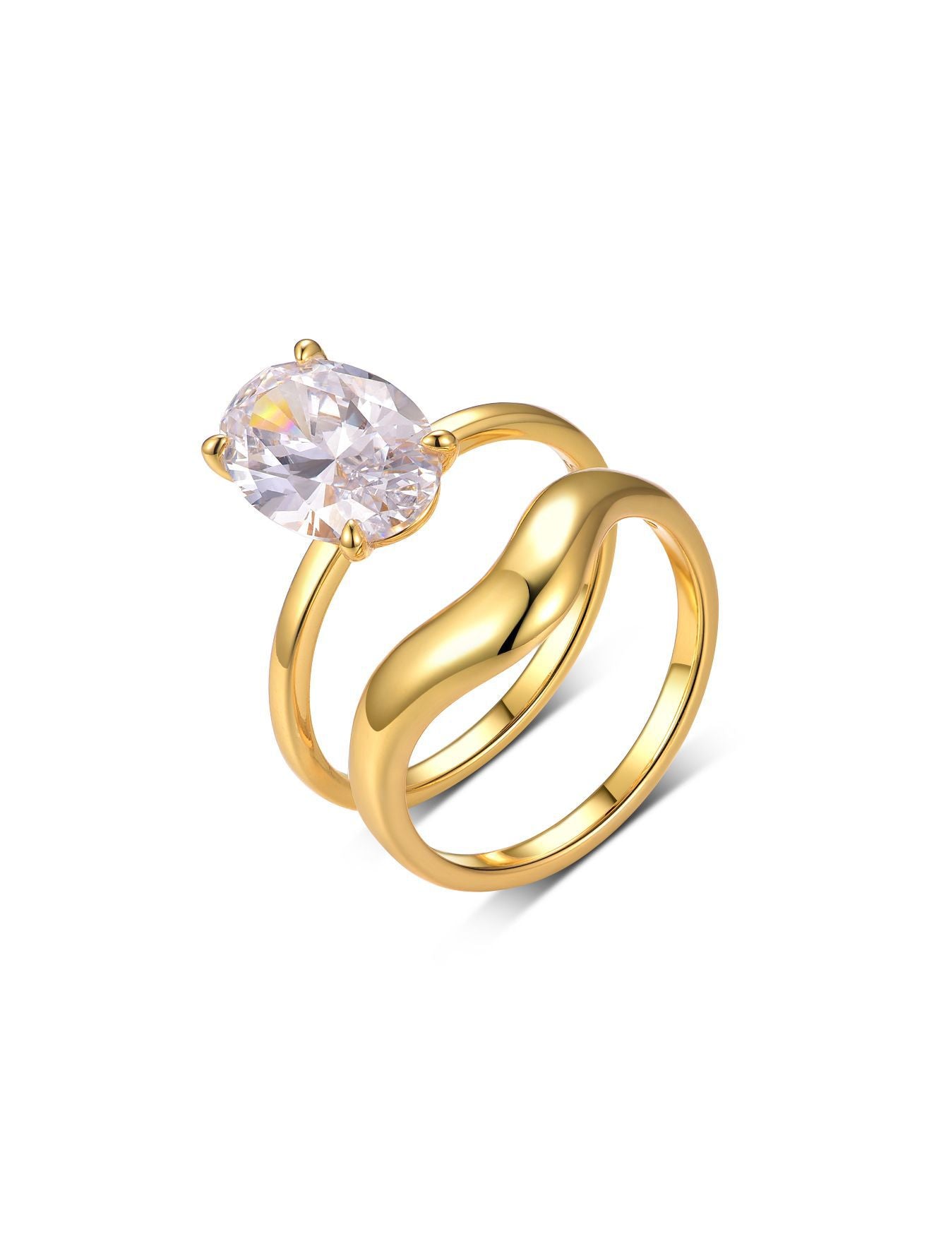 S925 Silver Moissanite Two-Piece Oval Ring Set for Women, Smooth Minimalist Stackable Design, Hot Selling