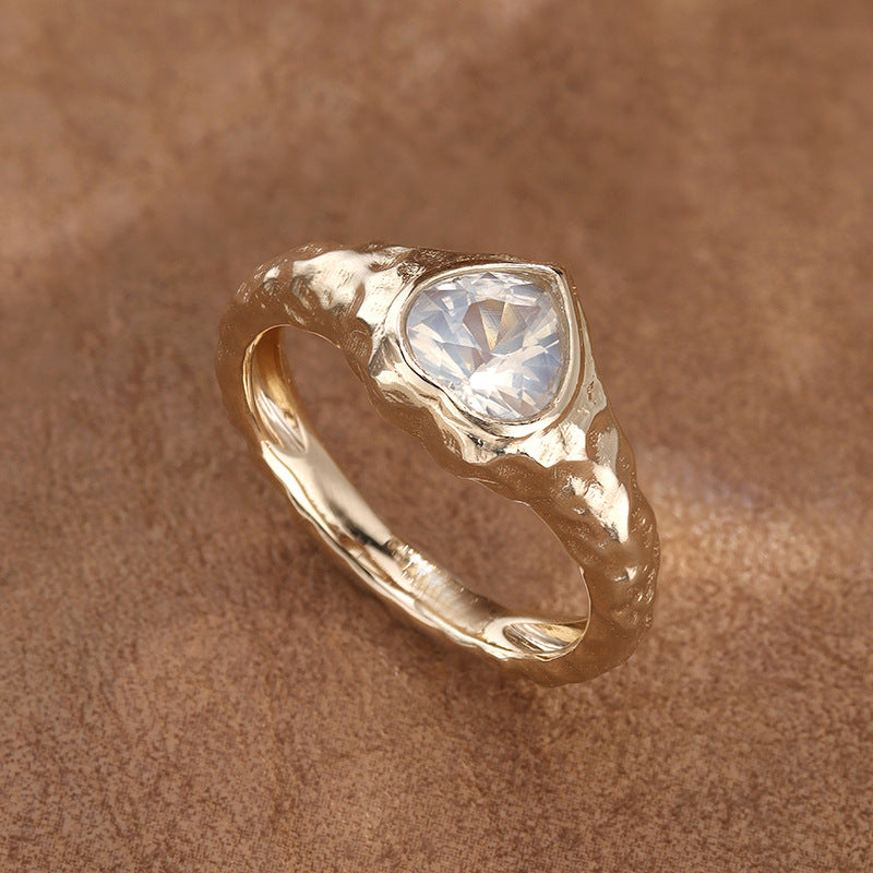 S925 Silver Natural Moonstone Ring Niche Retro Promise Crystal Jewelry