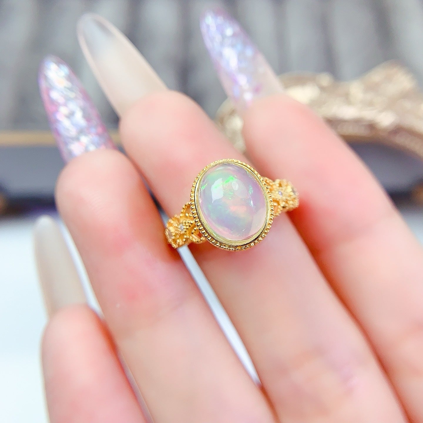 S925 Sterling Silver Natural Opal Ring Fashion Niche Luxury Light Luxury Style Oval 8*10mm Ring