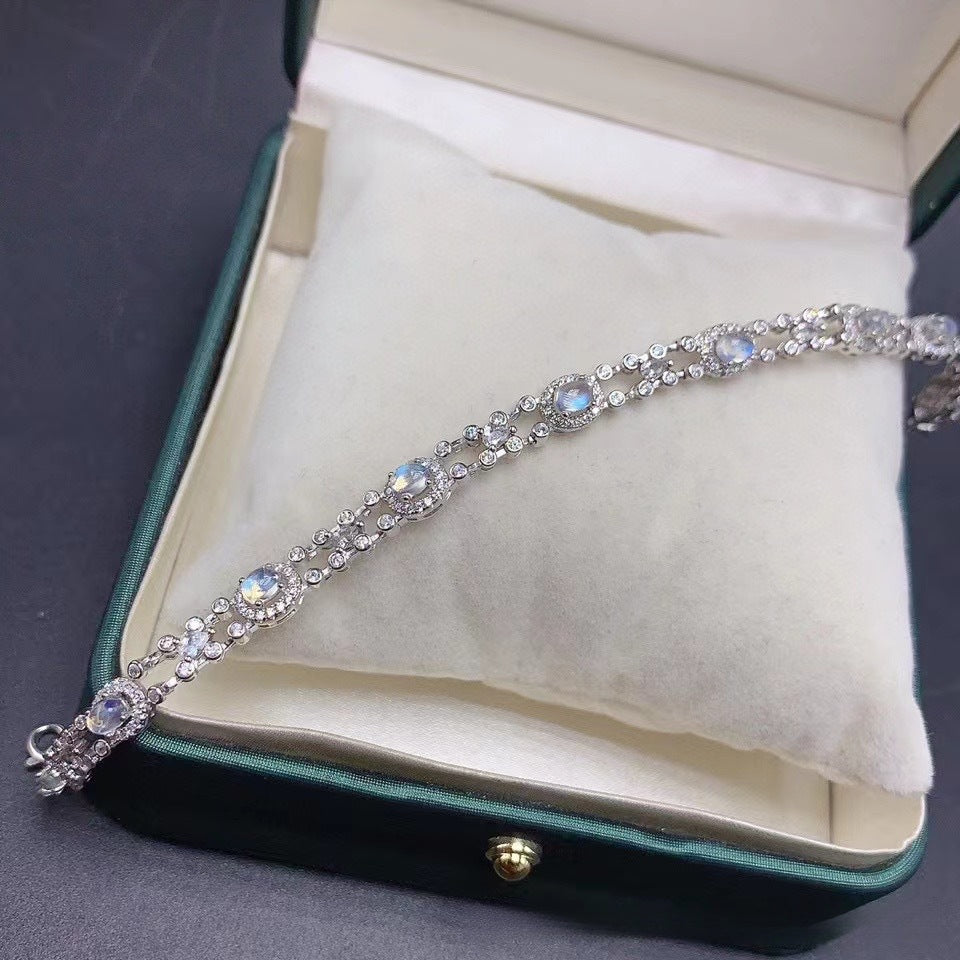 Moonstone Bracelet French Retro Style 925 Silver Fine Craft Inlaid Natural Gemstone Jewelry