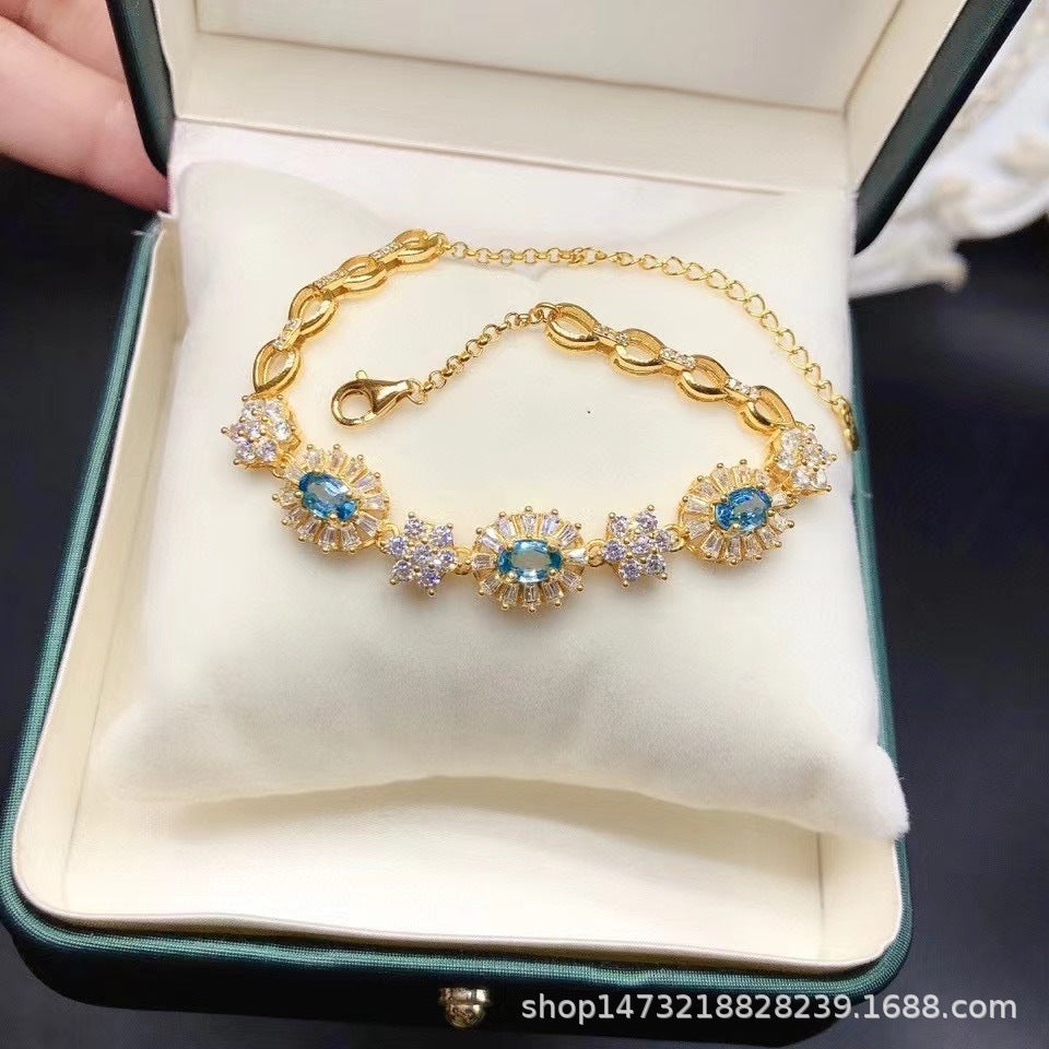 Natural Pink Crystal Bracelet Sakura Pink 925 Sterling Silver Fine Quality Crystal Hand Jewelry