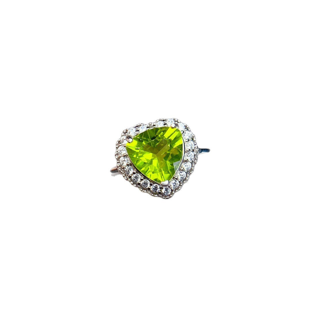 S925 Silver Inlaid Main Stone 8*8 Natural Peridot Ring