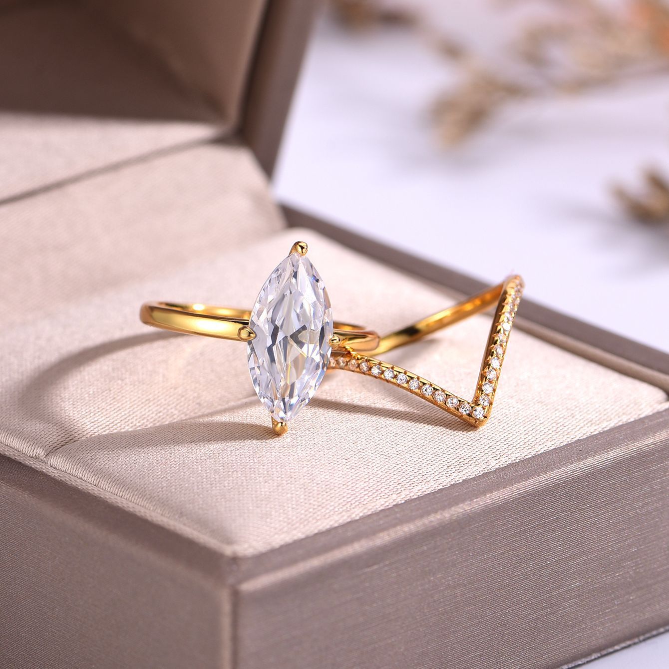 S925 Silver Moissanite Popular Ring for Women Water Drop Main Stone Two-Circle Stacking Set Wholesale