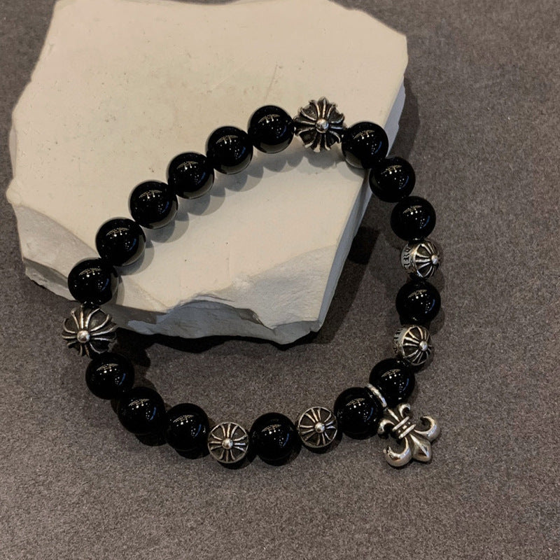 8mm Boy Scout Flower Obsidian Bracelet