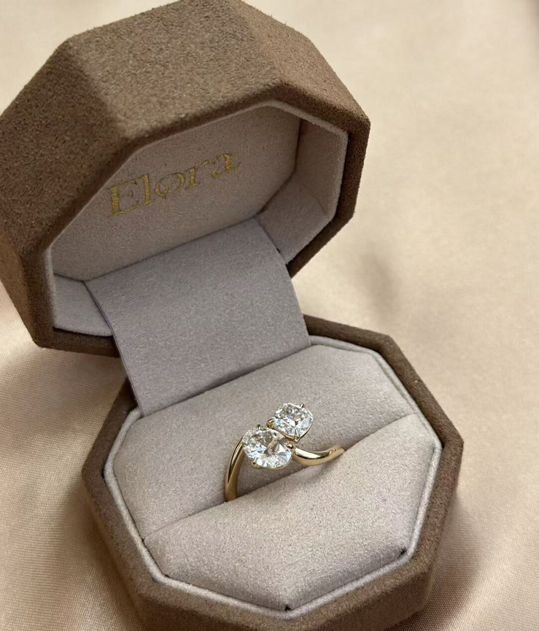 Double Stone Twist Arm Cultivated Diamond Ring Main Stone 1.22ct + Secondary Stone 1.01ct