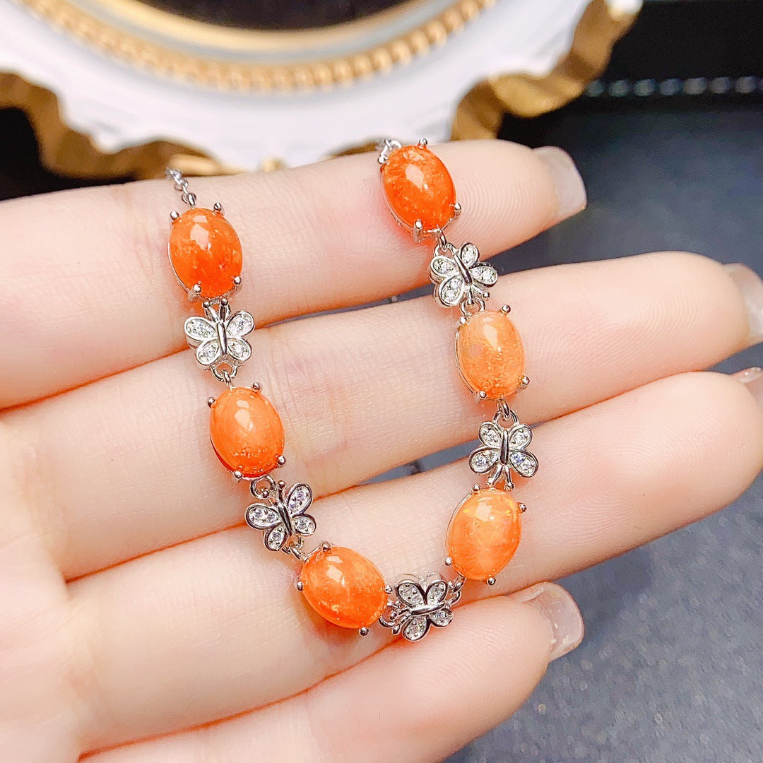 S925 Silver Inlaid Main Stone 6*8 Natural Fire Opal Bracelet