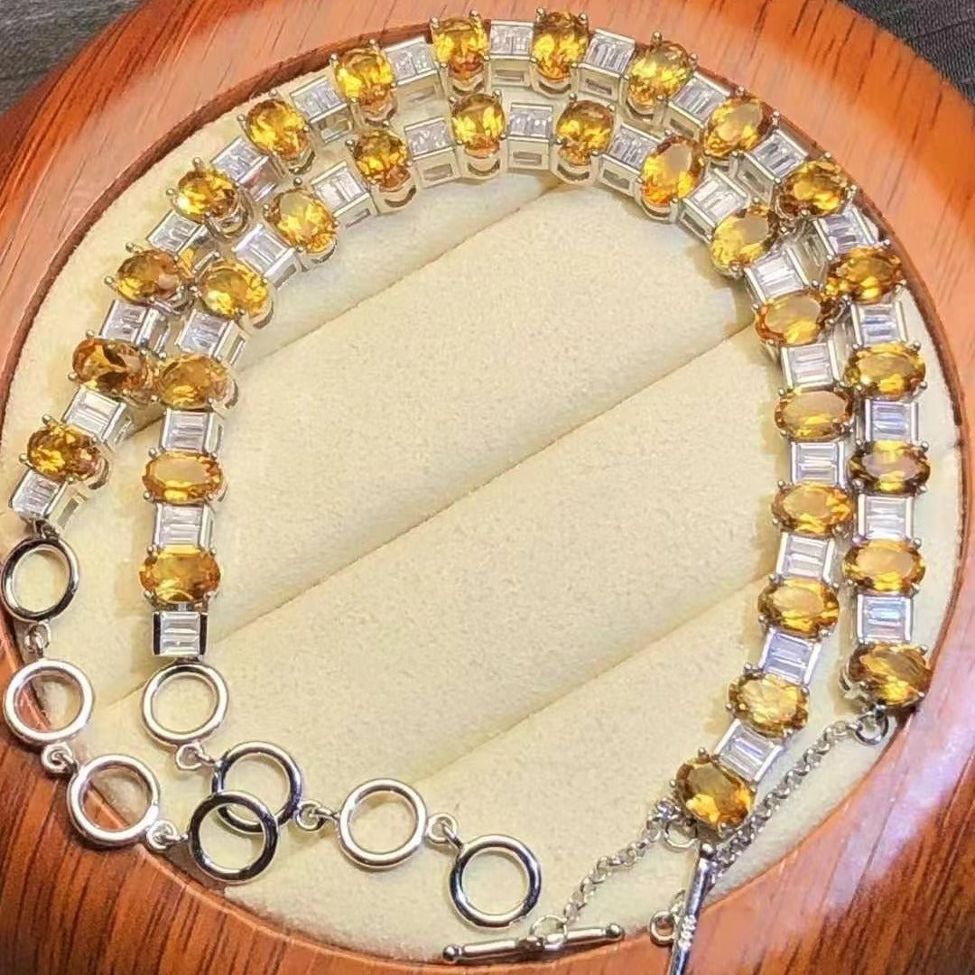 Bracelet en cristal jaune naturel et argent S925, style élégant et simple pour femme 