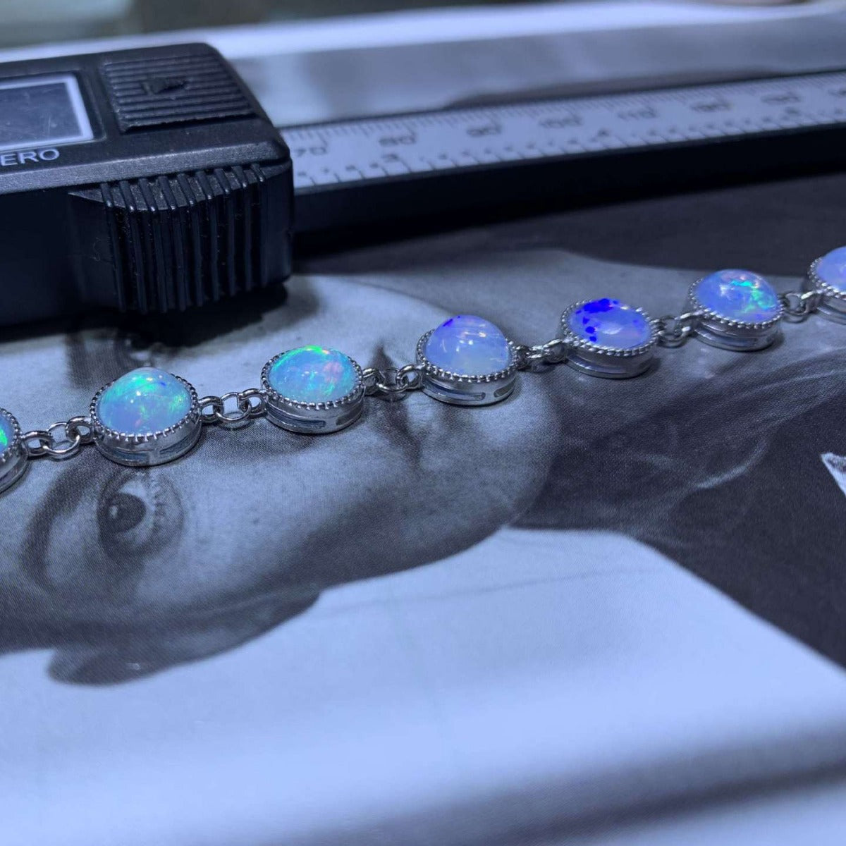 925 Silver Inlaid Opal Round Egg Surface Natural Opal Bracelet