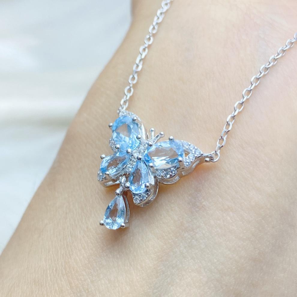 Natural Raw Santa Maria Aquamarine Butterfly Pendant