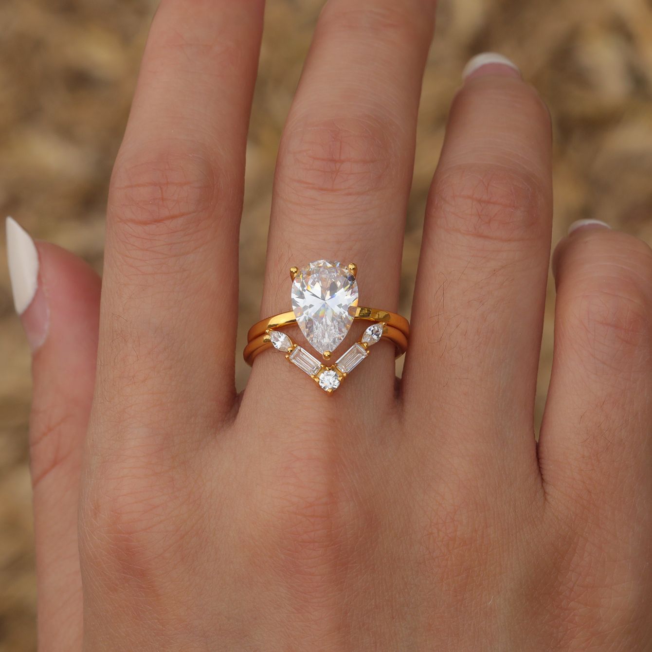 Ensemble de bagues empilables en argent S925 et moissanite, forme goutte d'eau, style simple et élégant, en promotion 