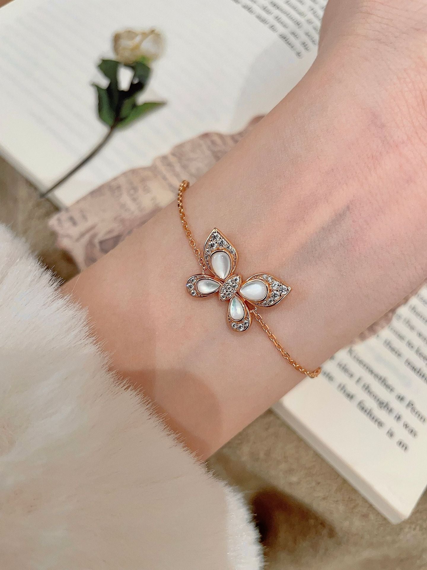 Inlaid Red Agate White Mother-of-Pearl Turquoise Sterling Silver Butterfly Bracelet