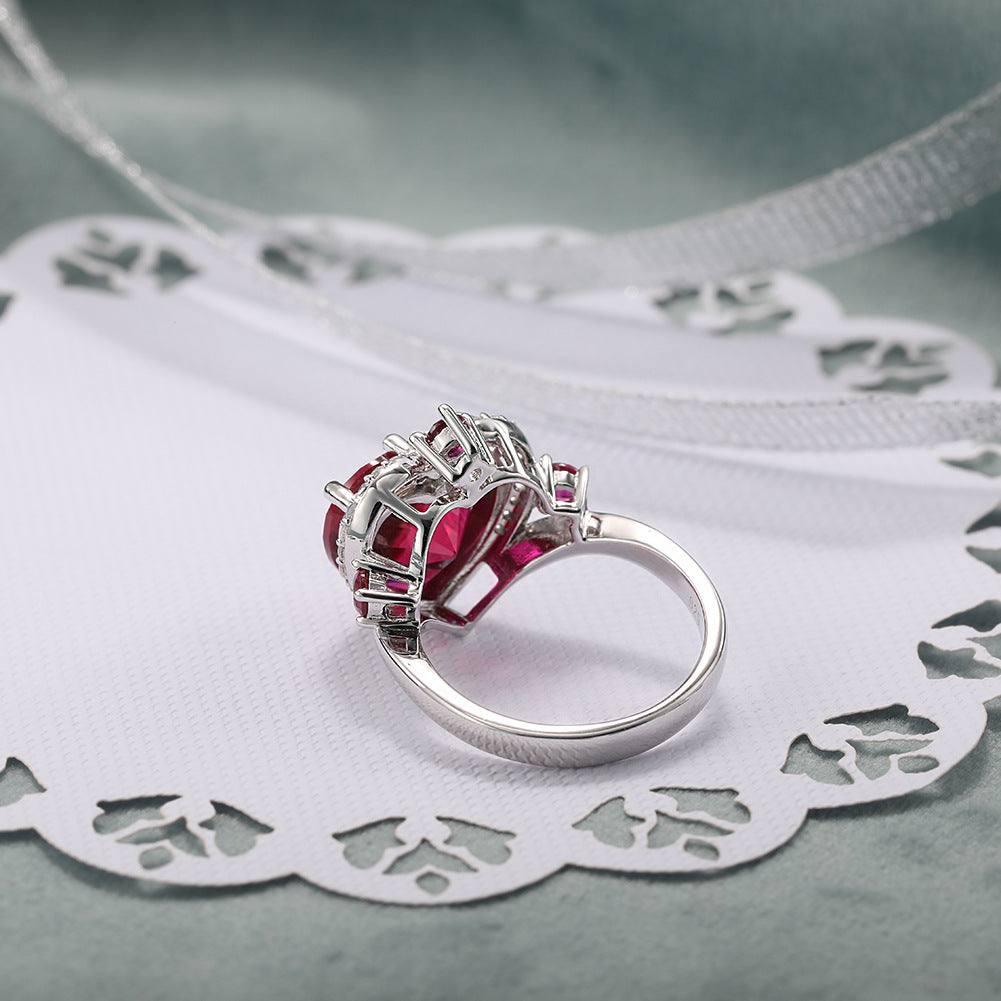 Red Corundum Ring 925 Silver Design Women's Fashion Element Ring