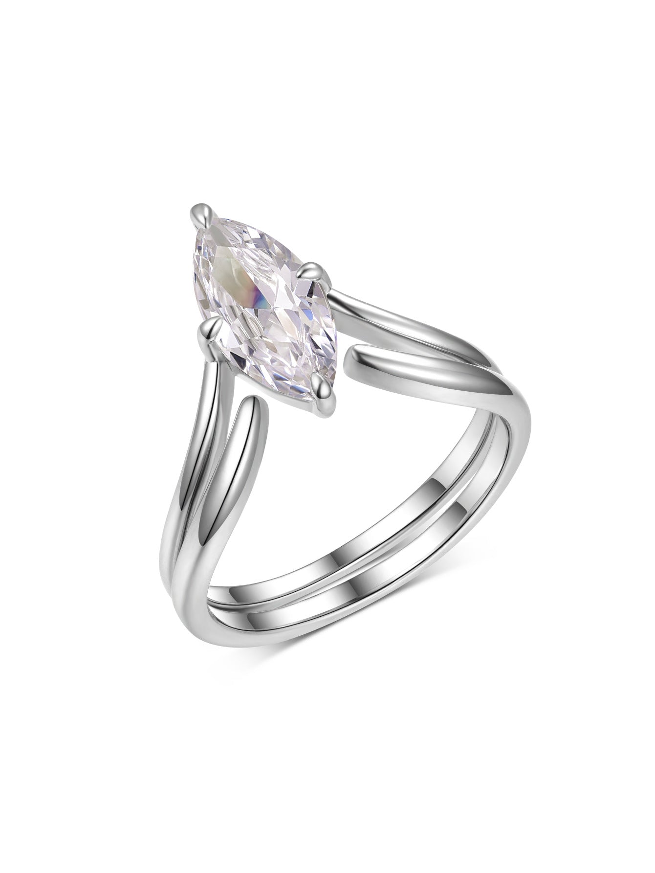 S925 Silver Set Inlaid with Marquise Moissanite Ring Combination Independent Hot Sale Fashion Elegant Style