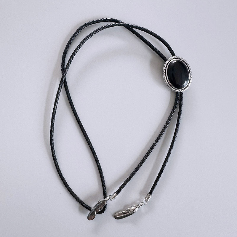 Obsidian Original S999 Sterling Silver Inlaid Natural Obsidian Bolo Tie