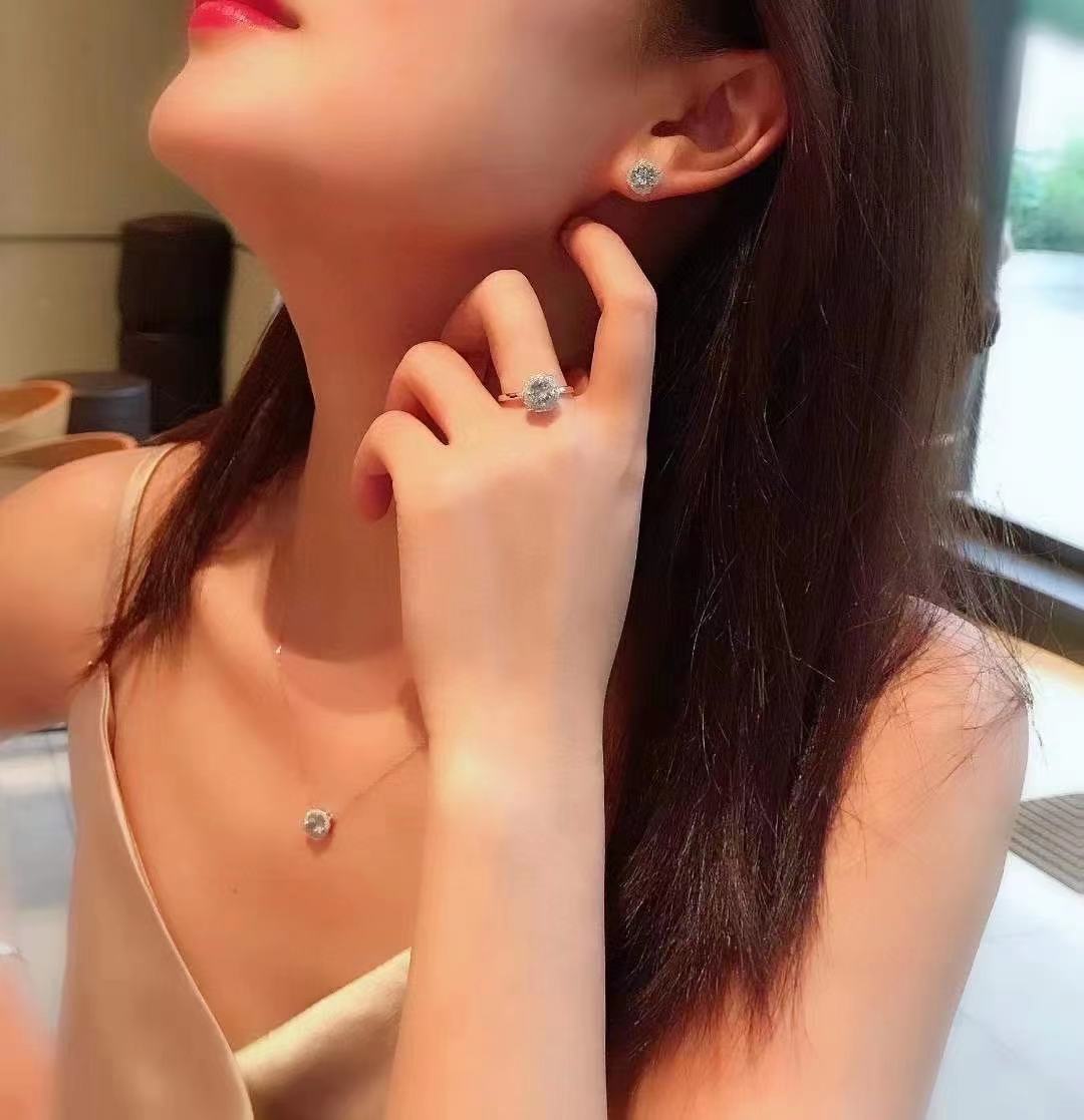 925 Silver Inlaid Natural Aquamarine Ring Necklace Two-Piece Set