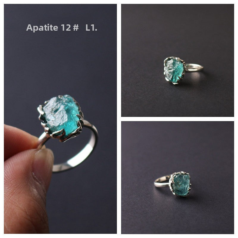 Original Design Ring Pure Silver Handmade Encrusted Natural Raw Mineral Amethyst Rose Quartz Phosphorite Aquamarine Ring