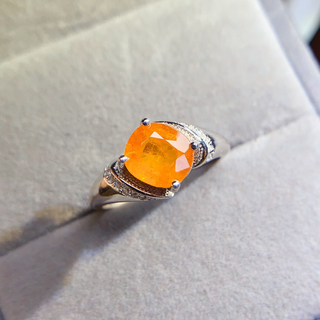 S925 Silver Inlaid Main Stone 7*9mm Natural Garnet Ring