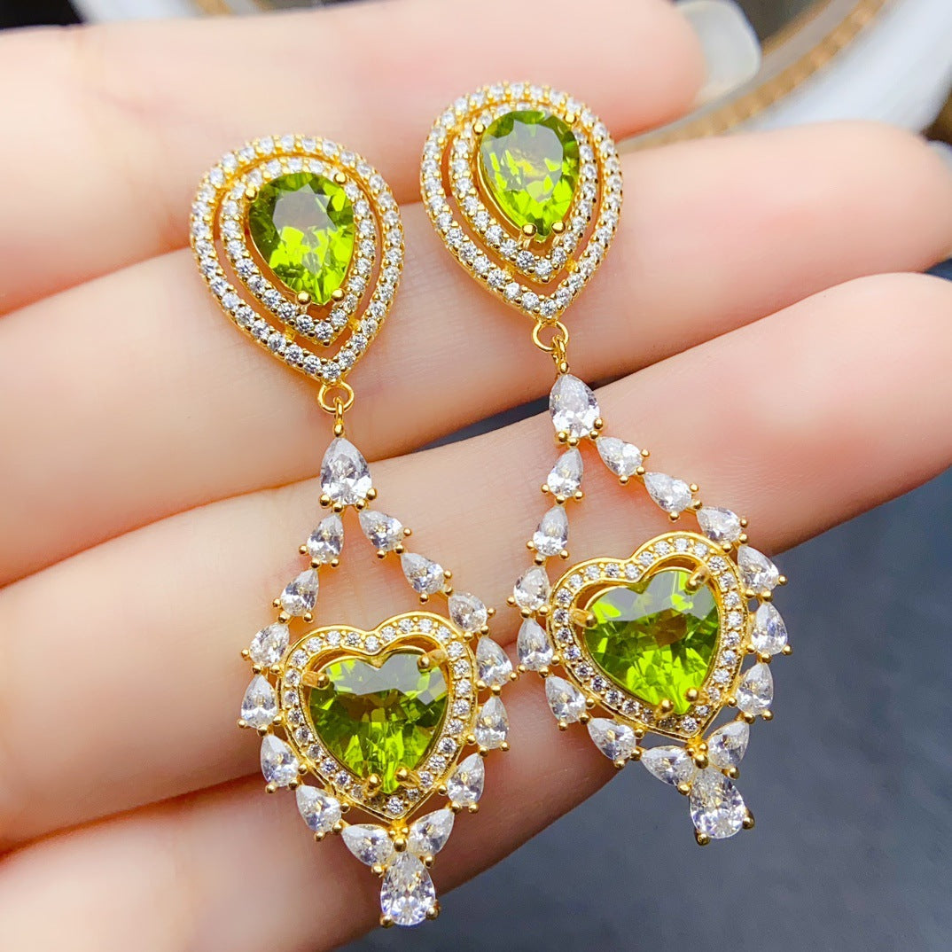 S925 Silver Inlaid Main Stone 6*8mm Natural Peridot Earrings