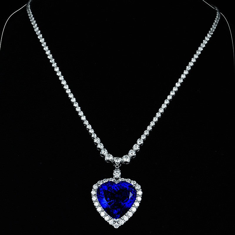 Luxury 6A Tanzanite Necklace for Women Wedding Banquet Style Ocean Heart Sapphire Necklace Heart-shaped Pendant