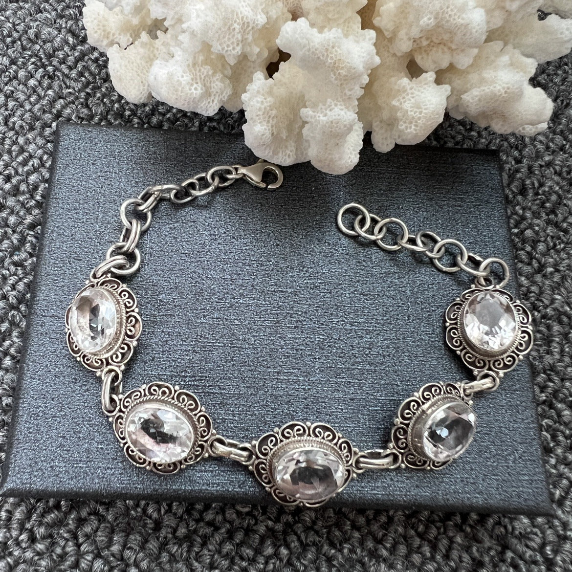 Nepal Handmade 925 Inlaid Yellow Crystal Ruby Amethyst Opal Stone Vintage Bracelet