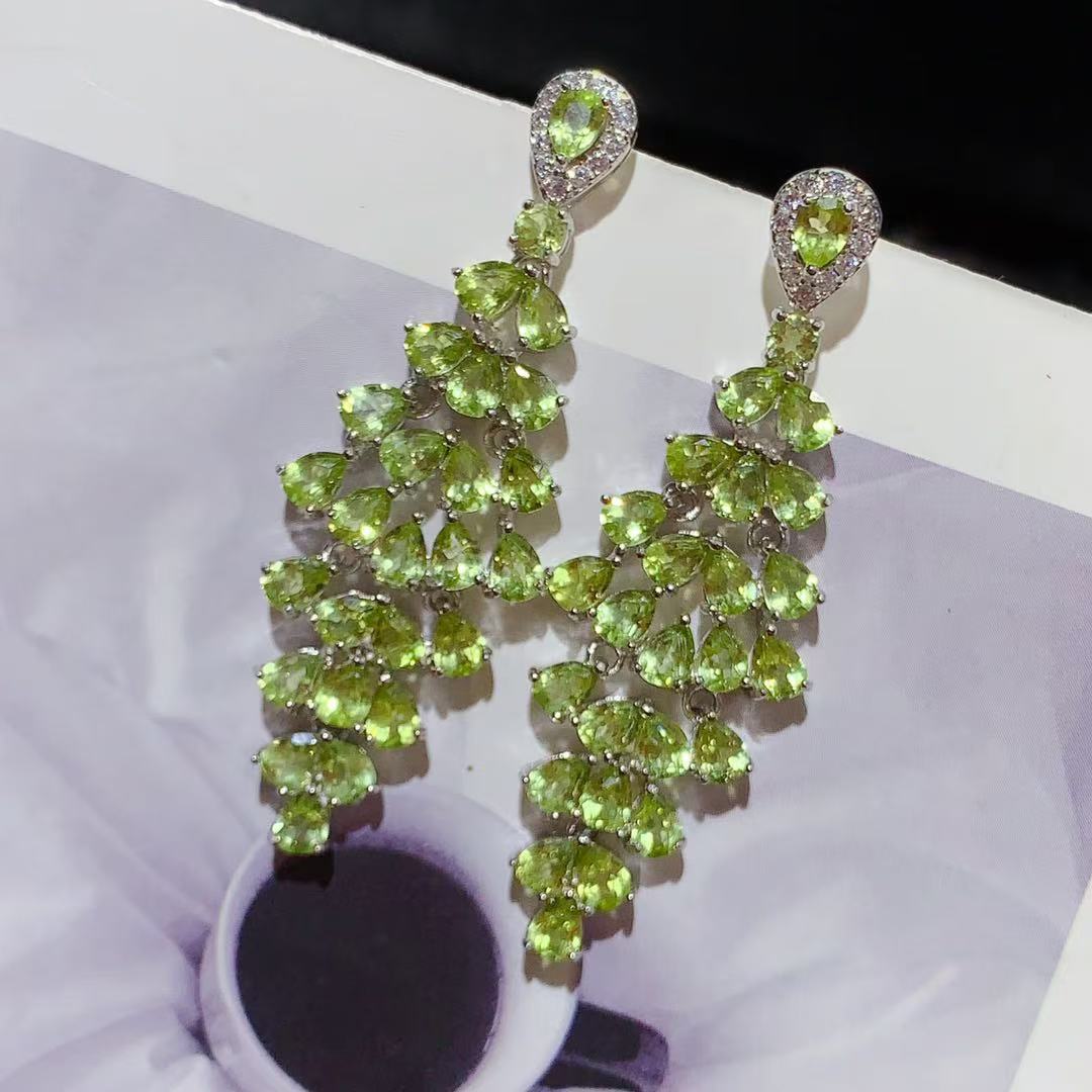 S925 sterling silver earrings with natural olivine