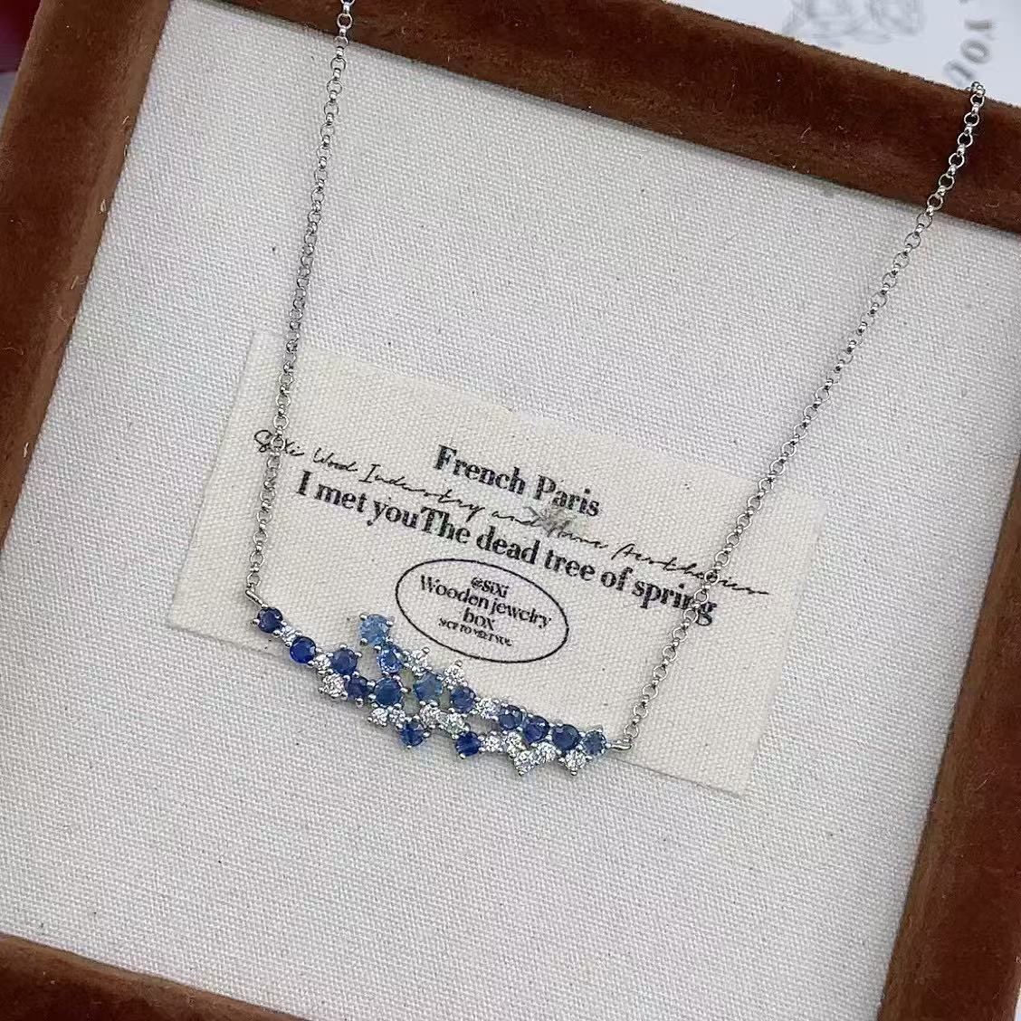 S925 Sterling Silver Wisteria Flower Smile Sweet Sapphire Necklace