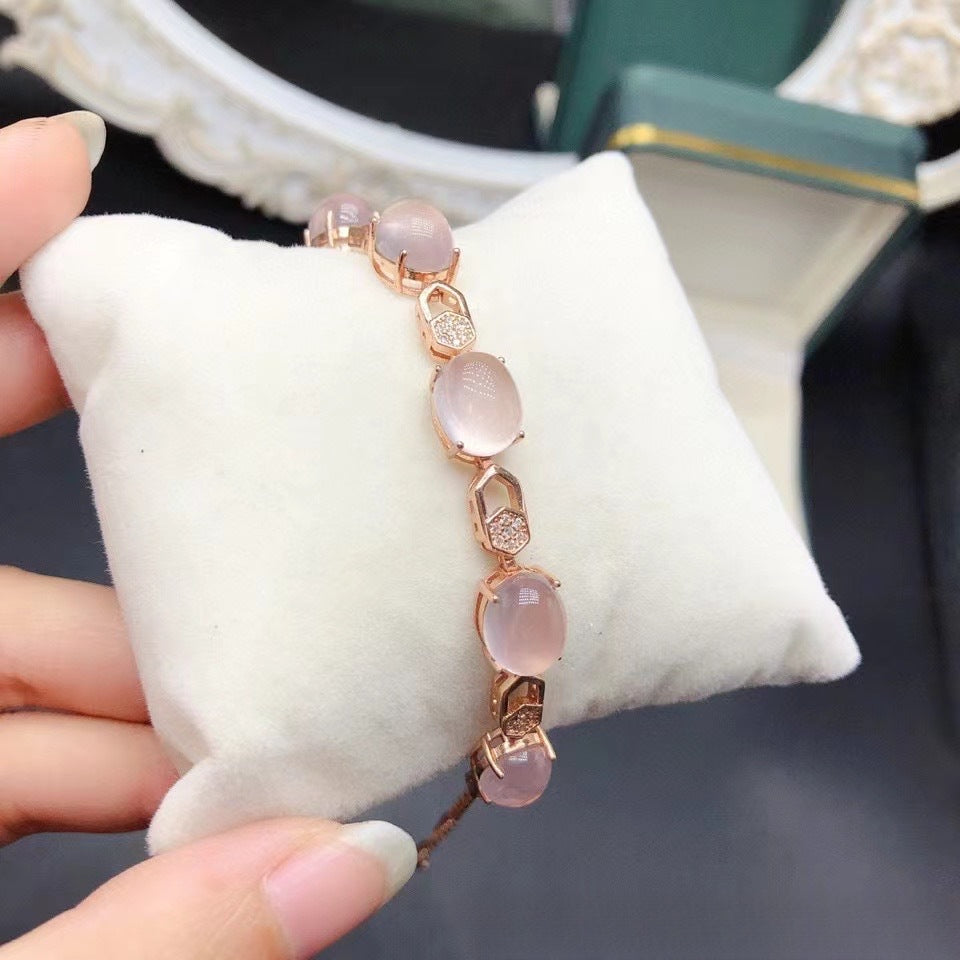 Natural Rose Quartz Bracelet 925 Sterling Silver Handmade Bracelet High-end Jewelry Necklace Accessories