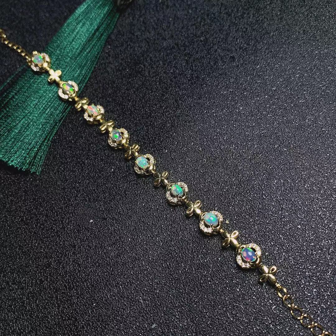 Natural Opal Bracelet Fire Color S925 Silver Electroplated 18k Gold Color Color Treasure Bracelet