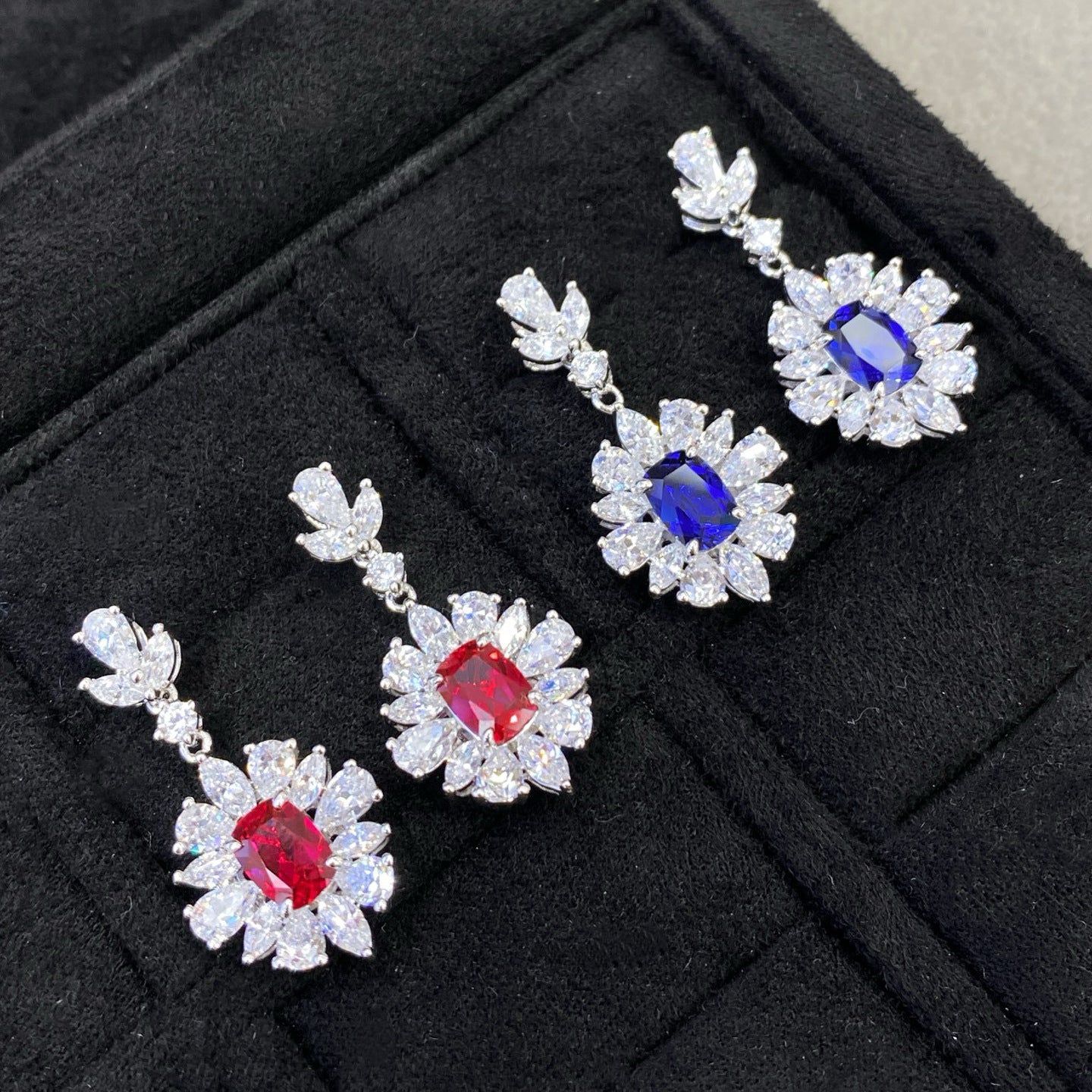 S925 Sterling Silver Ou Meihao 1 karat Pillow Earrings Laboratory Color Treasure Earrings