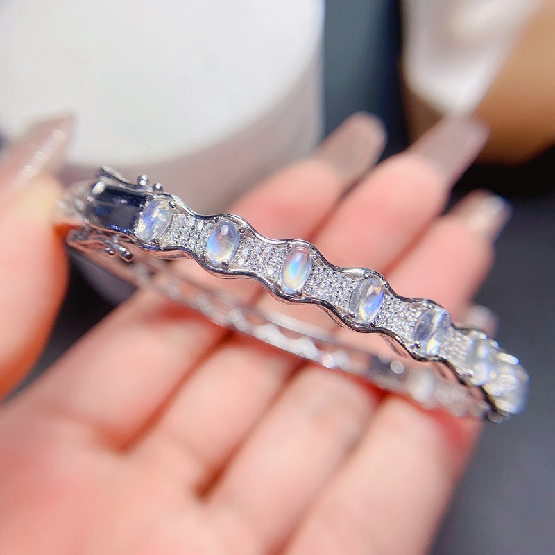 Natural Moonstone Bracelet 925 Silver Inlaid with Certificate Exquisite Packaging Gift Bracelet