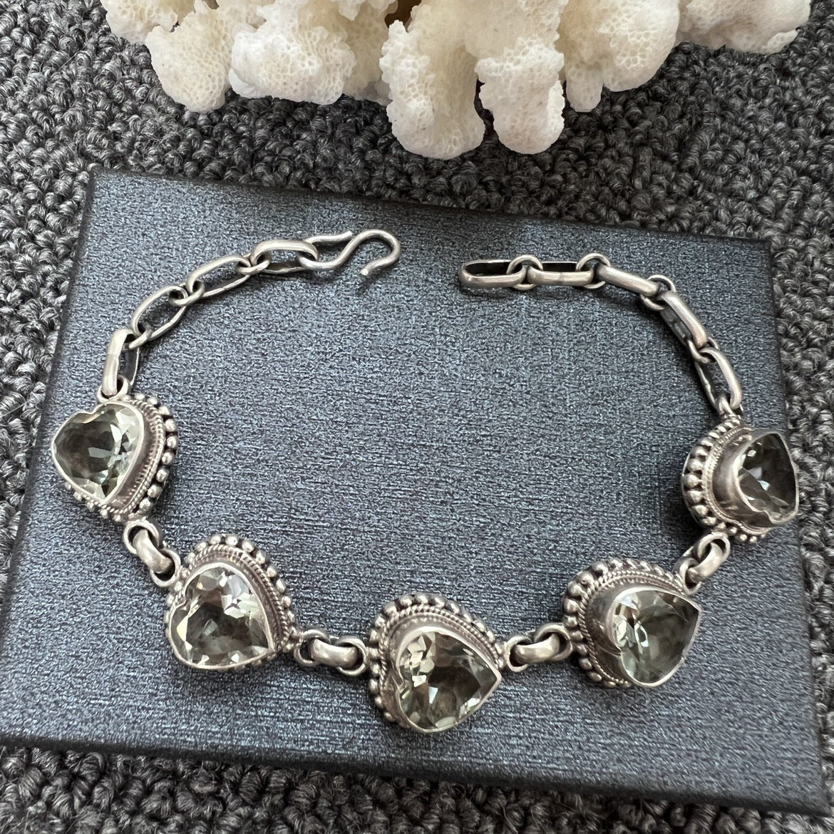 Nepal Handmade 925 Inlaid Yellow Crystal Ruby Amethyst Opal Stone Vintage Bracelet