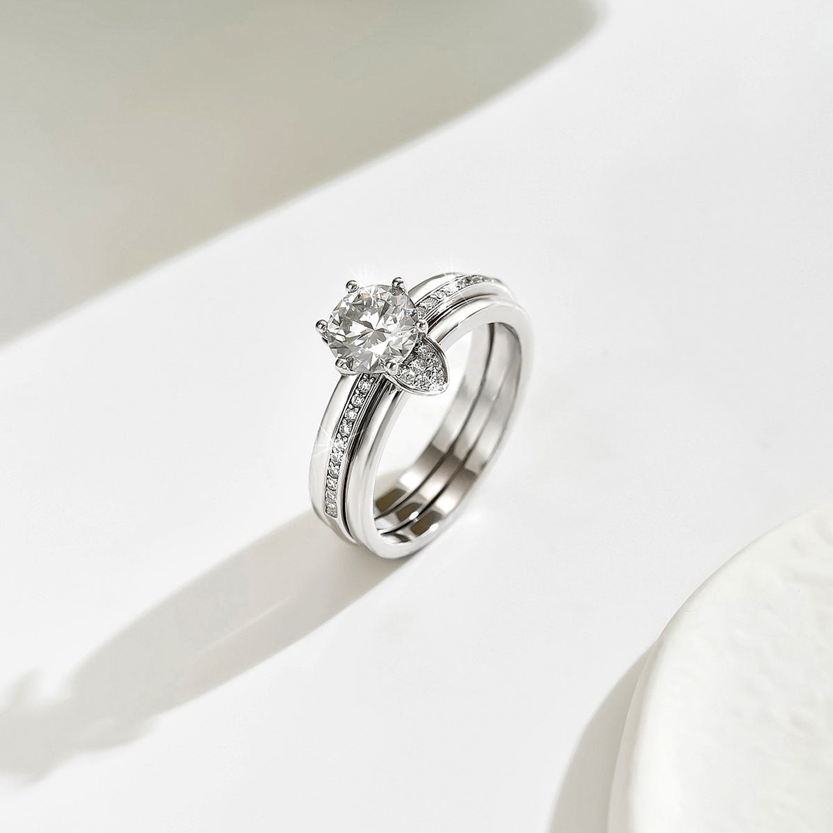 S925 Silver Set Ring Amazon Hot Sale Moissanite Ring Silver Double Layer Engagement Couple Rings Wholesale