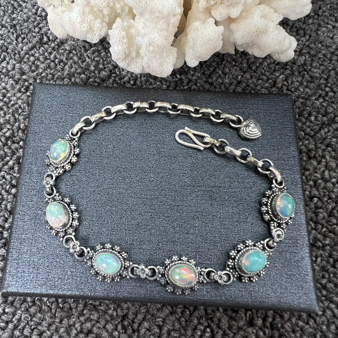 Nepal Handmade 925 Inlaid Yellow Crystal Ruby Amethyst Opal Stone Vintage Bracelet