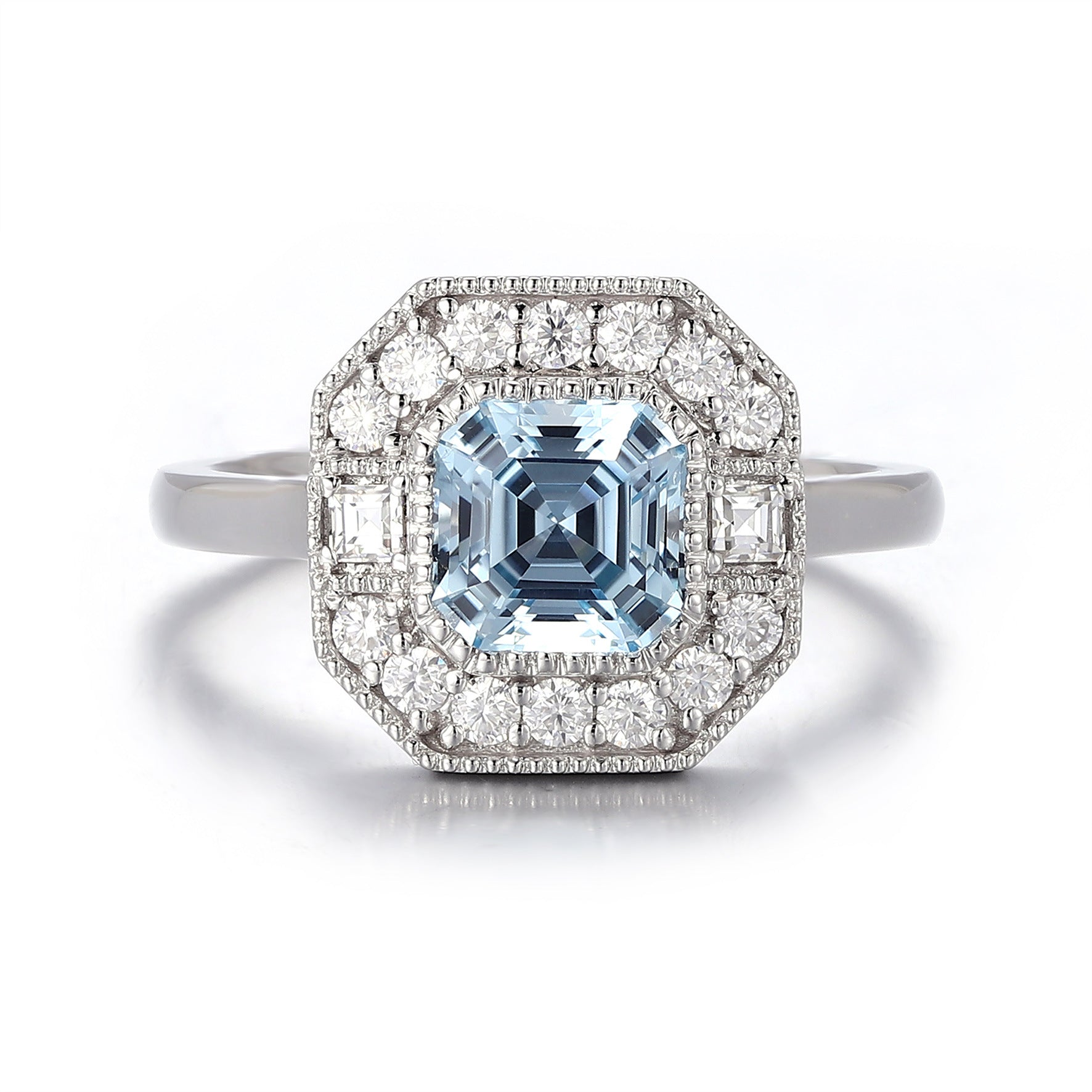 18K Gold Ring for Women Cross-Border Live Streaming Ascher Aquamarine Ring