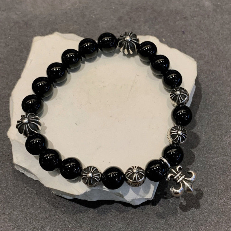 8mm Boy Scout Flower Obsidian Bracelet