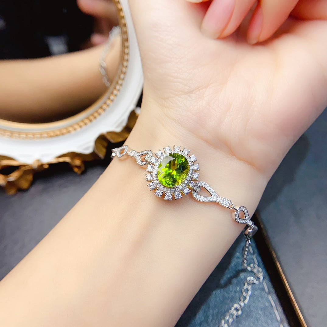 S925 Silver Inlaid Main Stone 9*11 Natural Peridot Bracelet