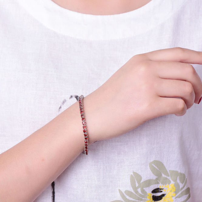 S925 Silver Inlaid Jewelry Natural Garnet Tennis Bracelet