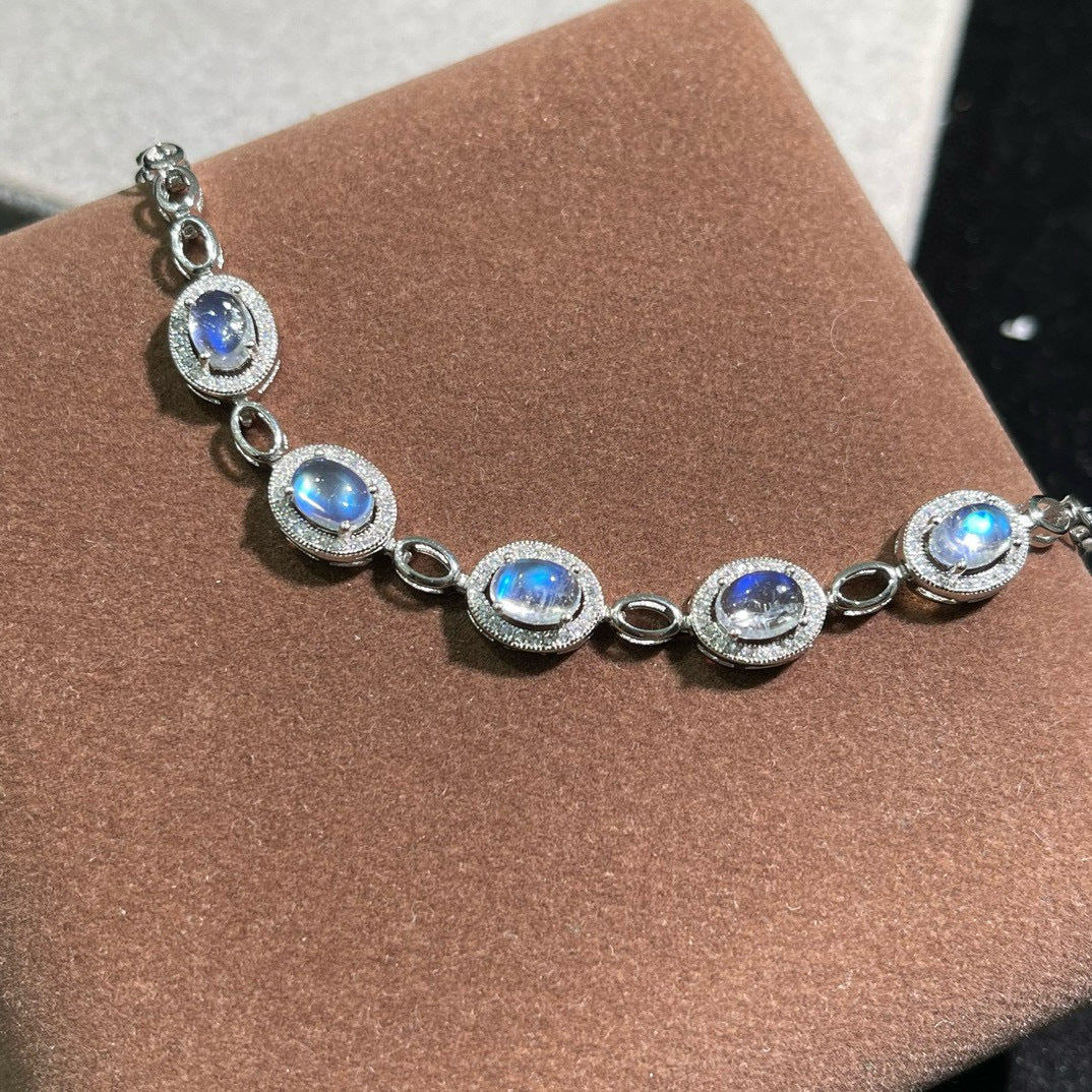 Natural Moonstone Bracelet 925 Sterling Silver Chain Handmade Bracelet High-end Bracelet