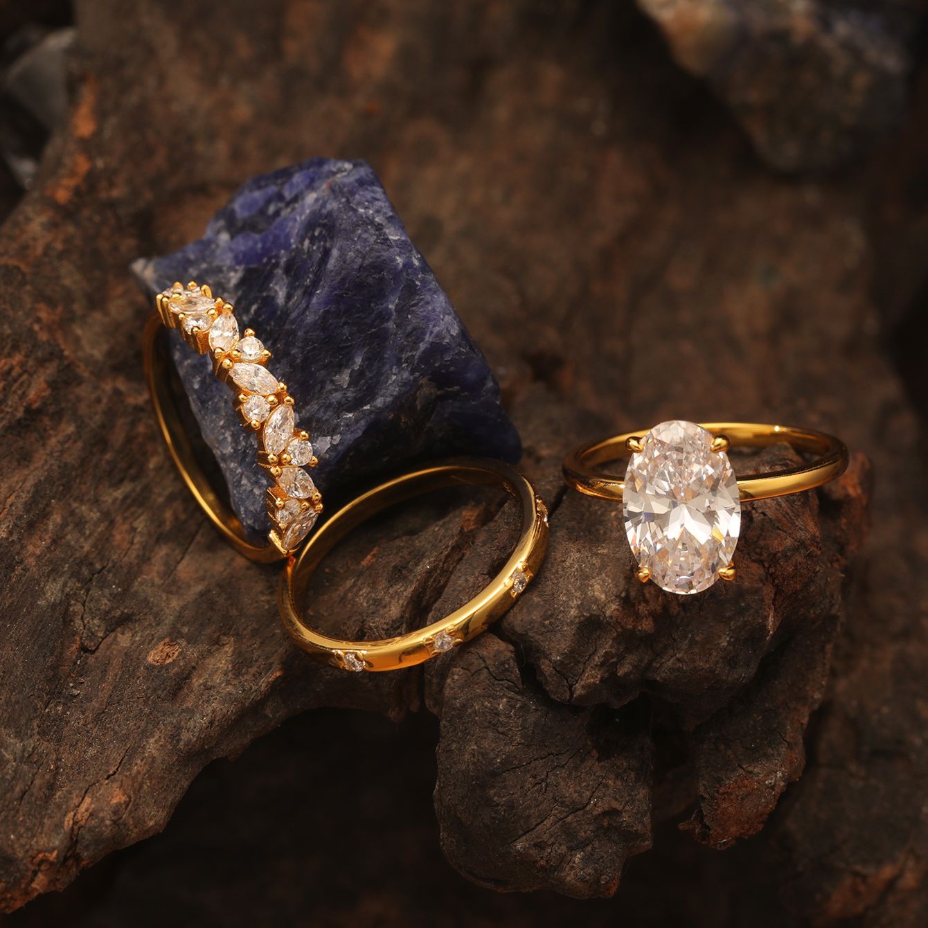 S925 Silver Moissanite Three-Piece Ring Set for Women, Vintage, Durable, Versatile, Non-Fading, Hot-Selling, Direct from Factory Wholesale