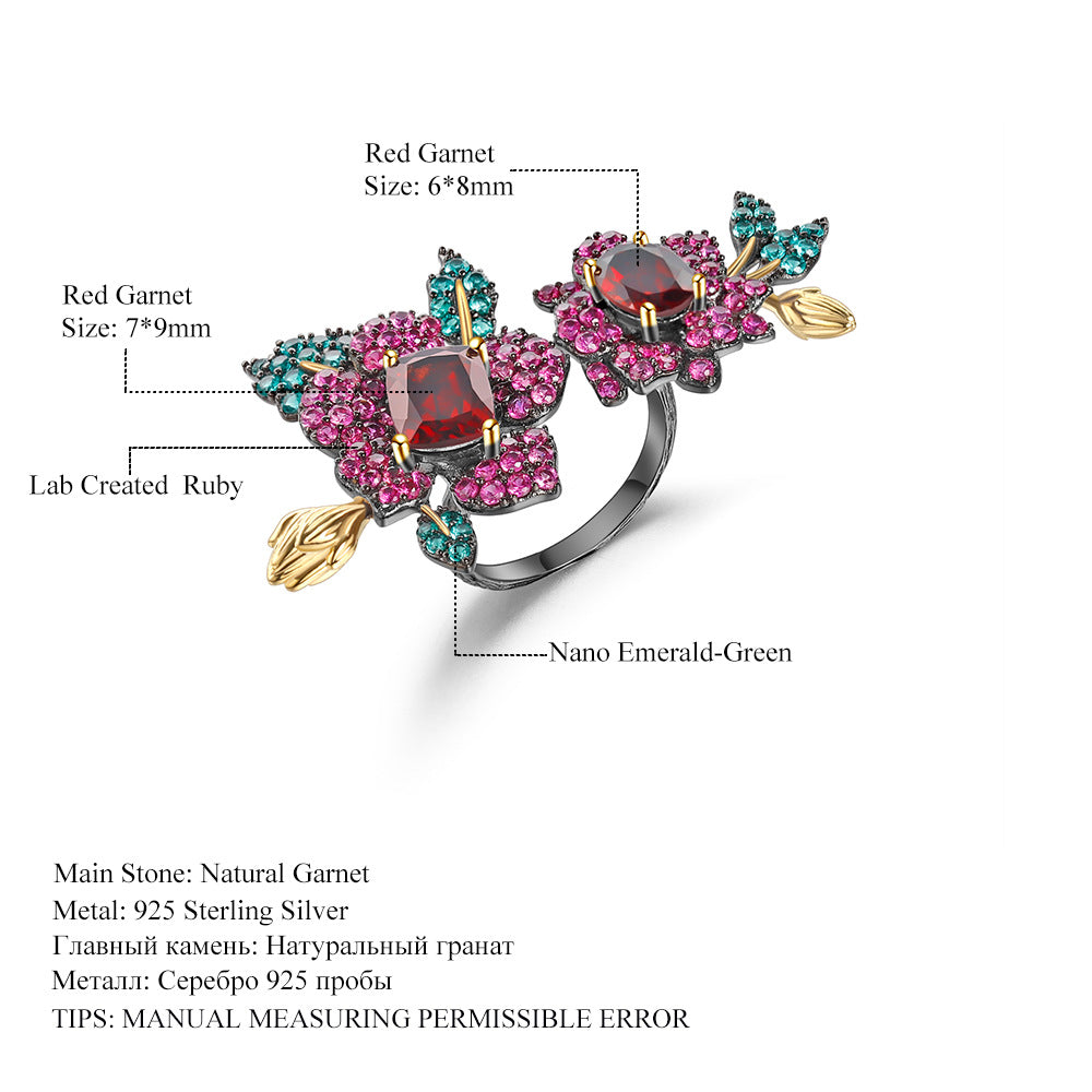 Designer Gemstone Ring Adjustable Natural Style Floral High-end S925 Silver Natural Yellow Crystal Ring