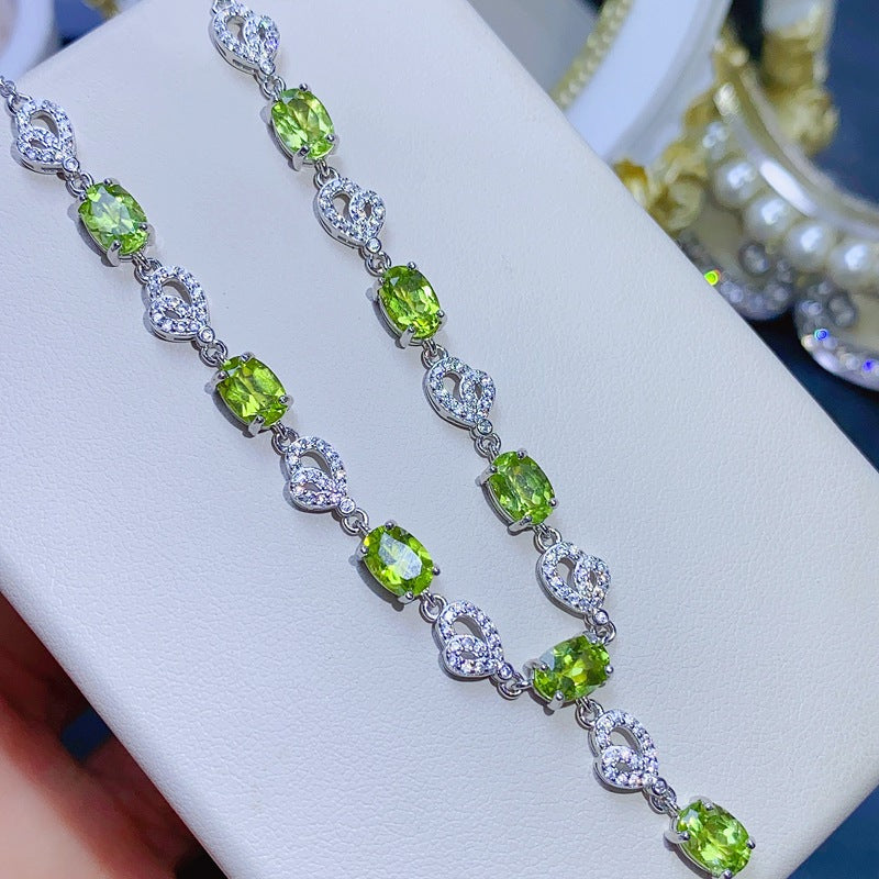 Natural Peridot Necklace Main Stone 5*7mm Collarbone Chain
