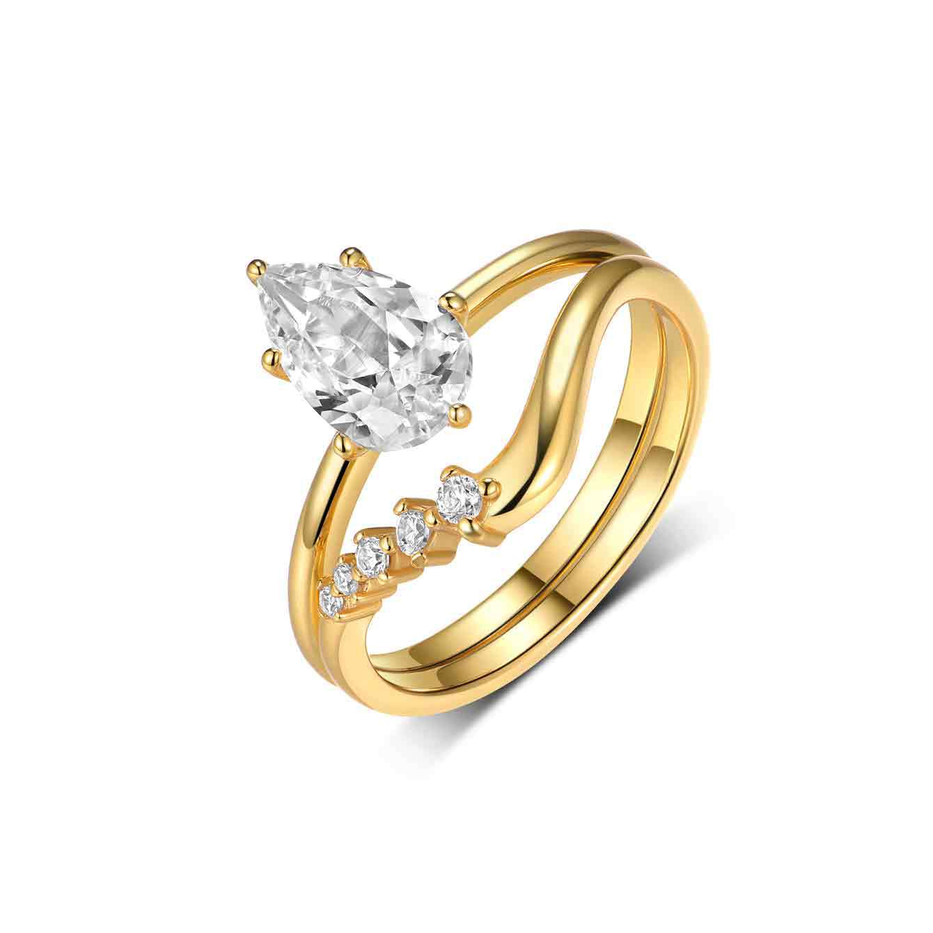 S925 Silver Set Water Drop Moissanite Ring Combination Amazon Hot Selling Women's Ring Bestselling Set Ring