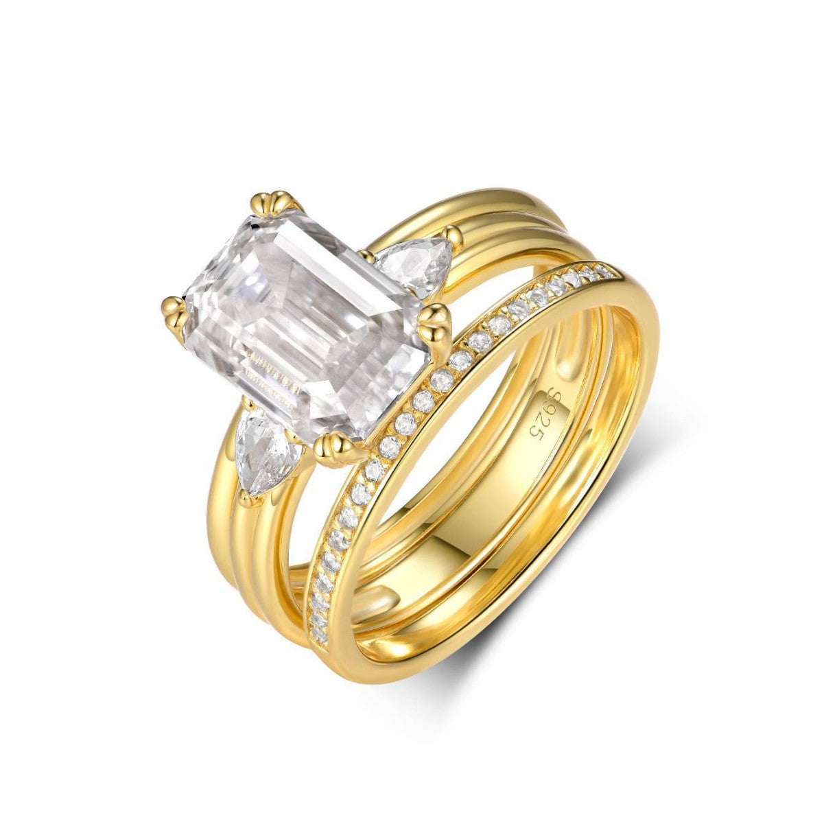 S925 Silver Set Ring Square Moissanite Ring Set Fashion Combination Ring Amazon Hot Sale Wholesale