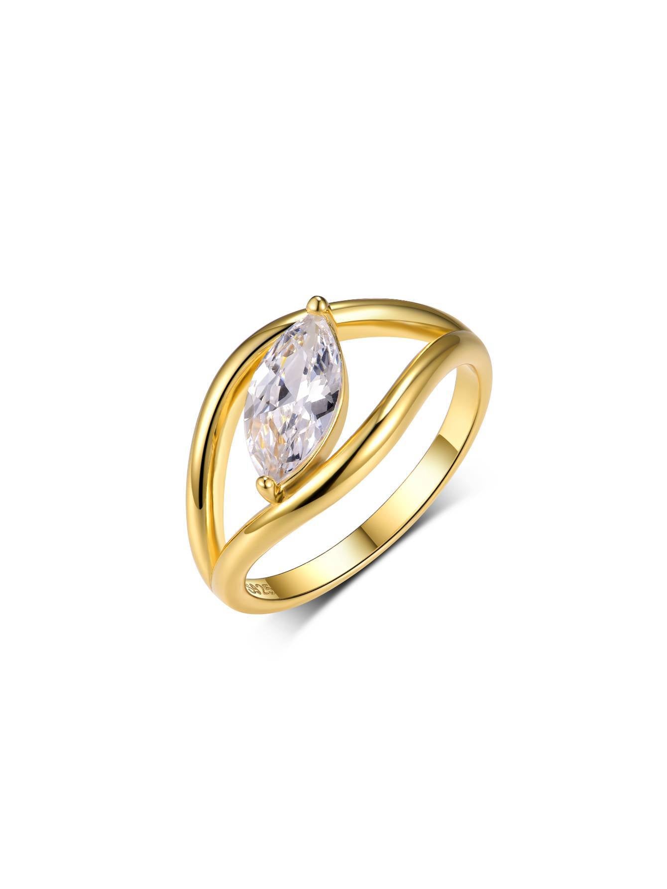 S925 Silver Horse Eye Shape Moissanite Ring Simple Fashion Hollow Ring Amazon Bestseller