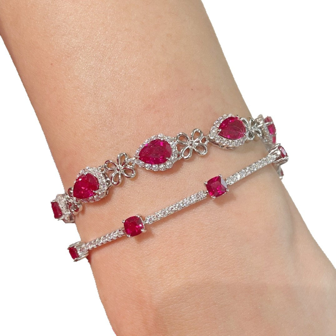 925 Silver Gold Plated Red Corundum Water Drop Flash Diamond Bracelet